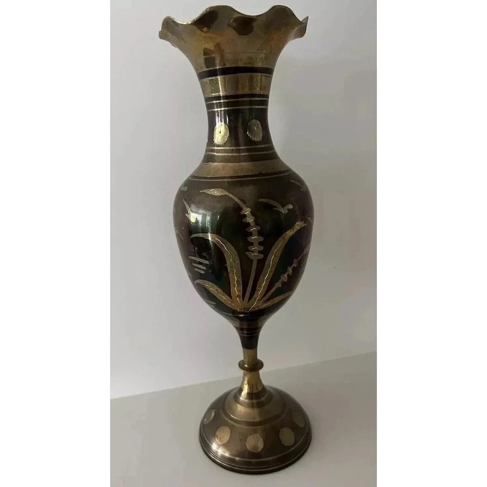 Vtg Brass Vase India 11